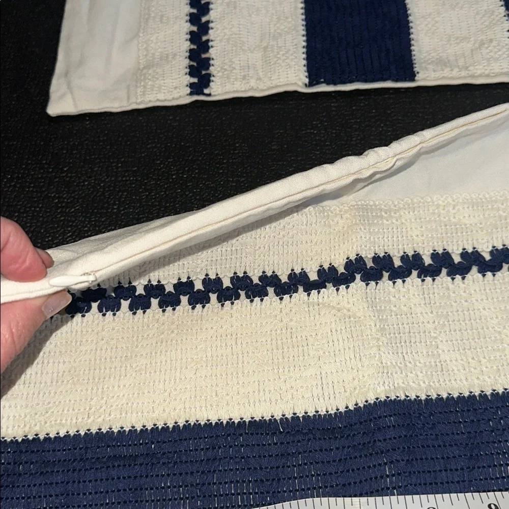 Boho  Blue and Cream Zipper pillow covers